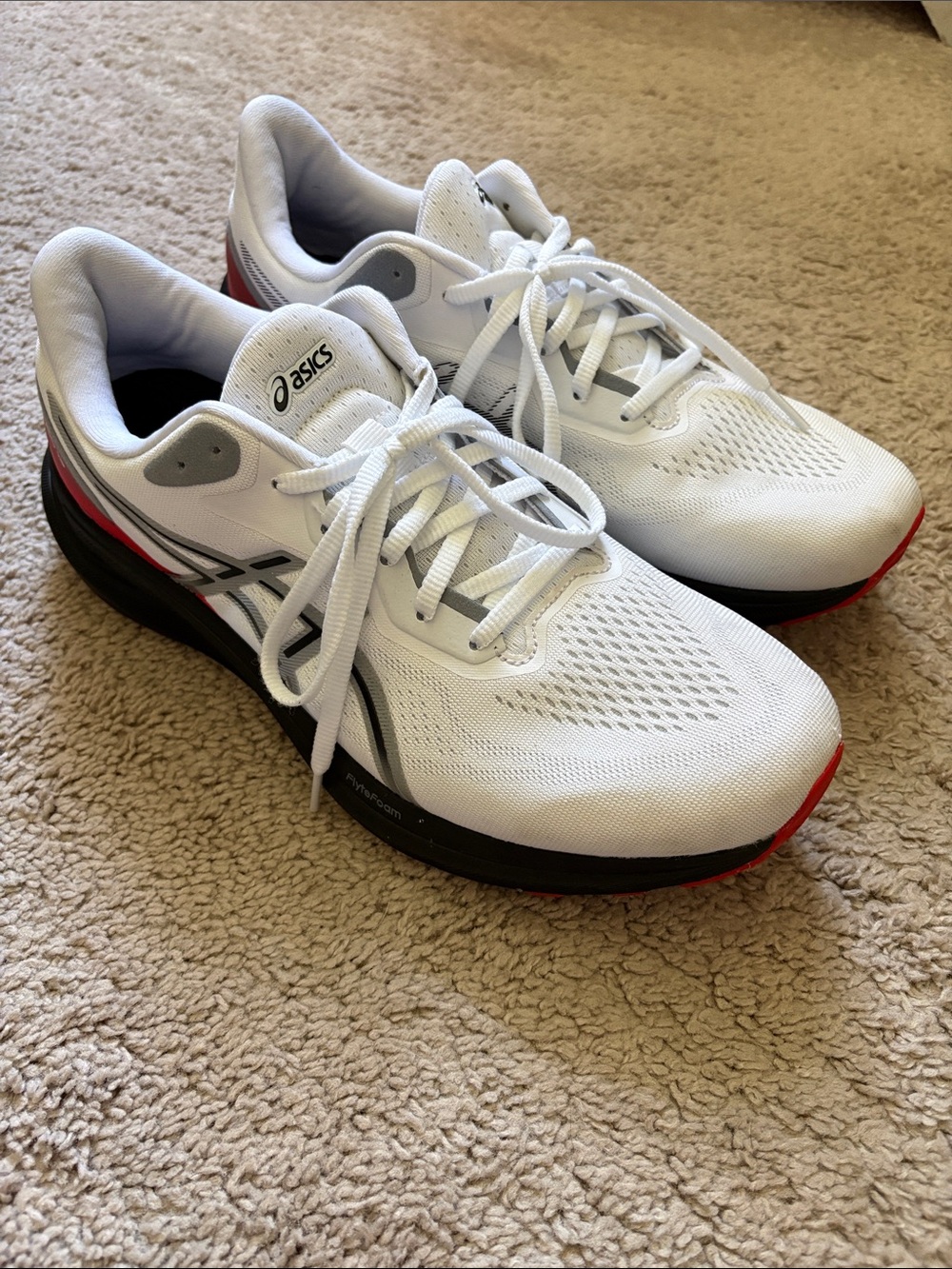 Asics White Athletic Running Shoes with Black & Red Accents